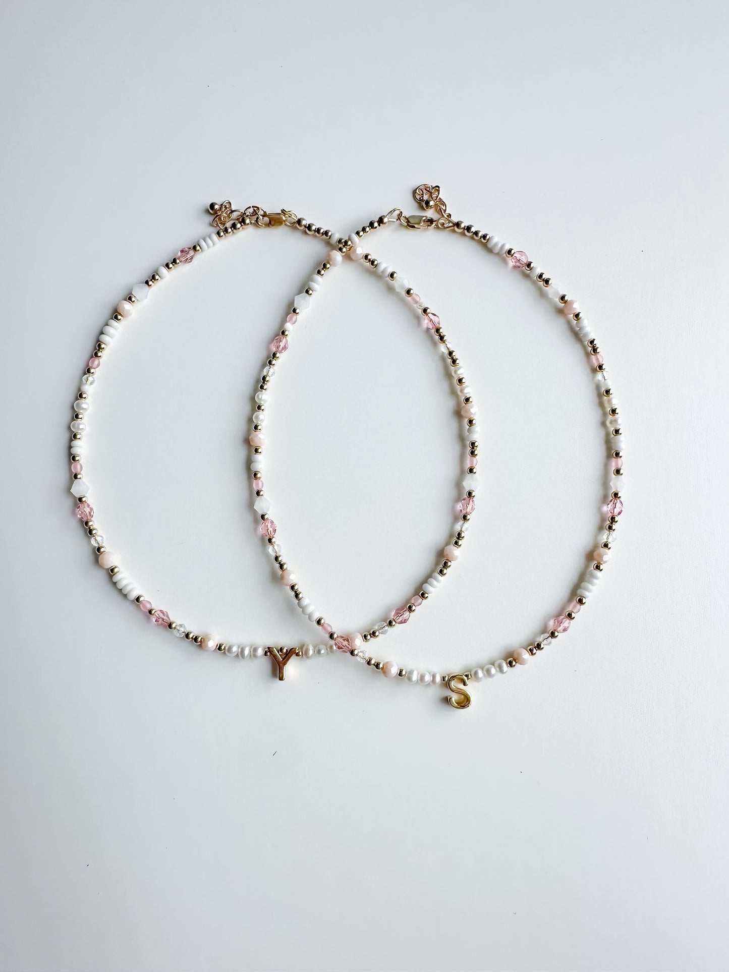 gold initial beaded necklace