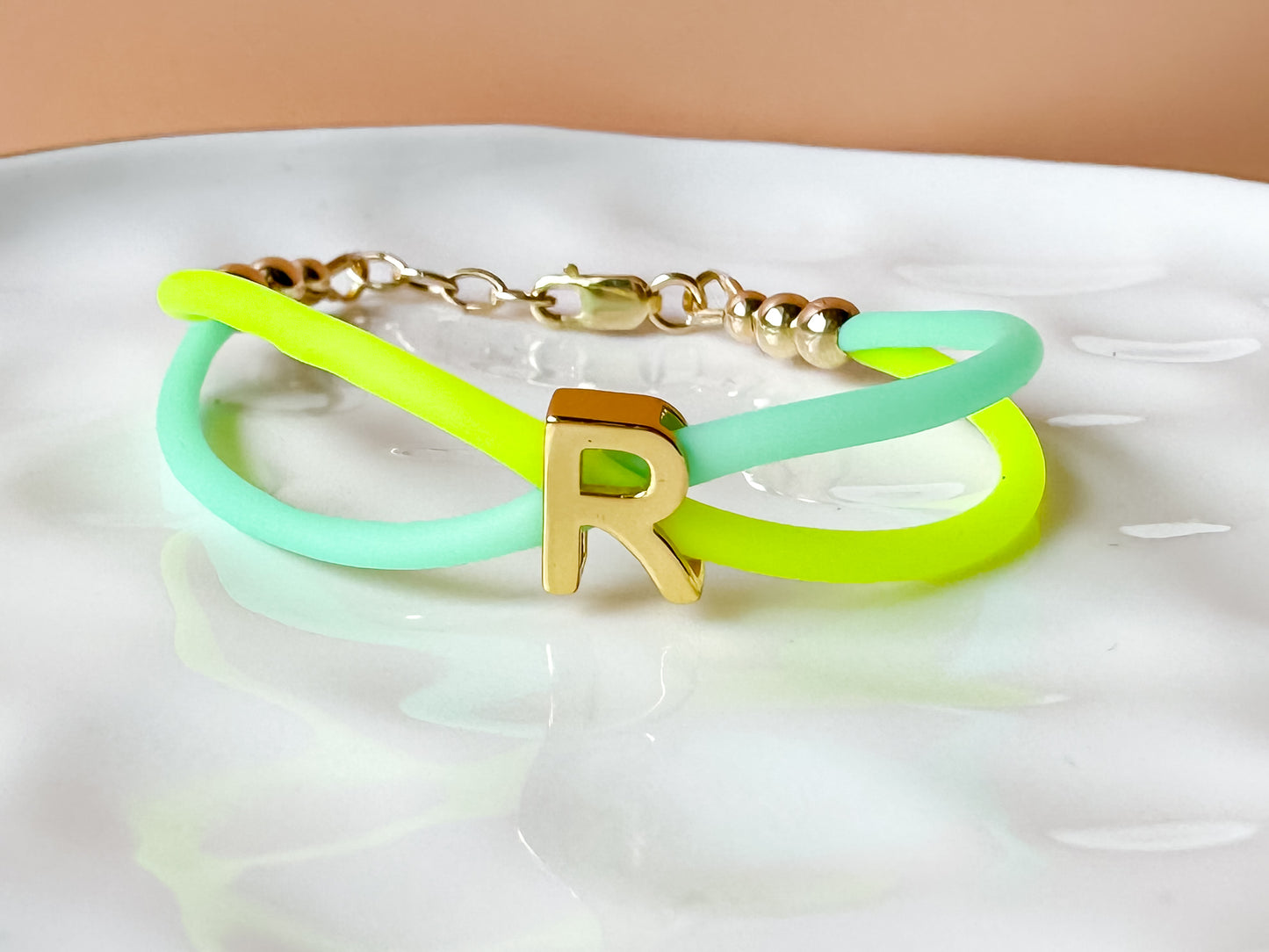 2mm neon rubber initial  bracelet