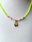 neon heishi gold cowrie shell necklace