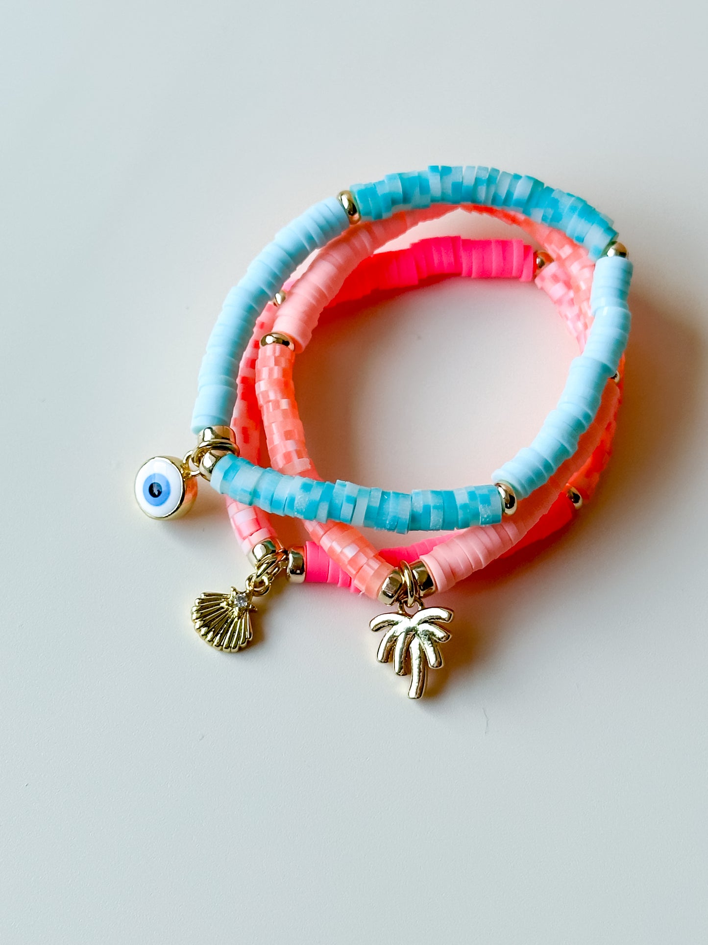 neon speckled heishi charm bracelet