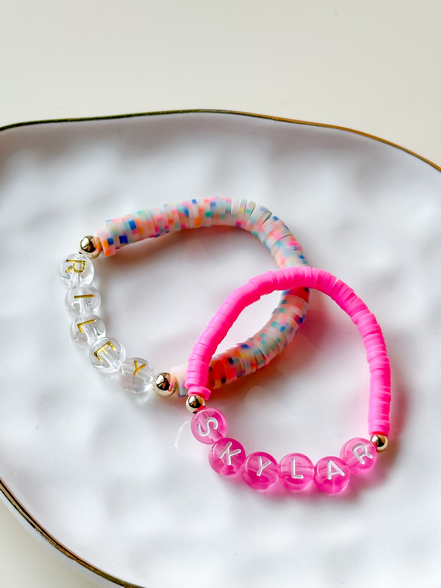 neon heishi name bracelet