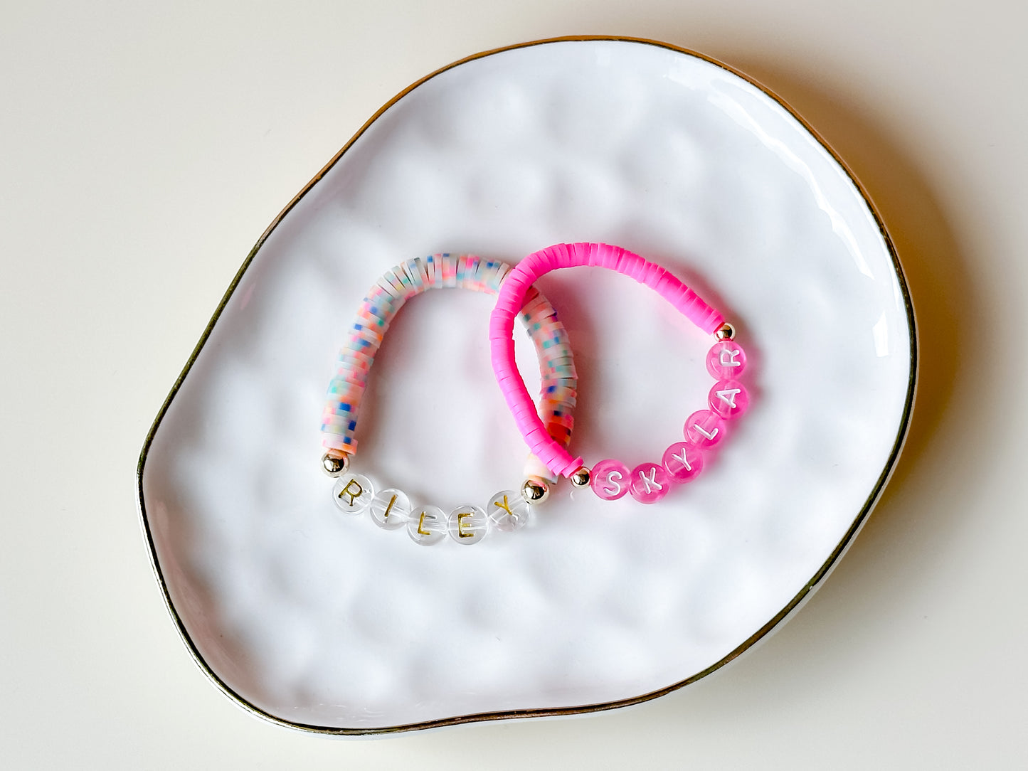 neon heishi name bracelet