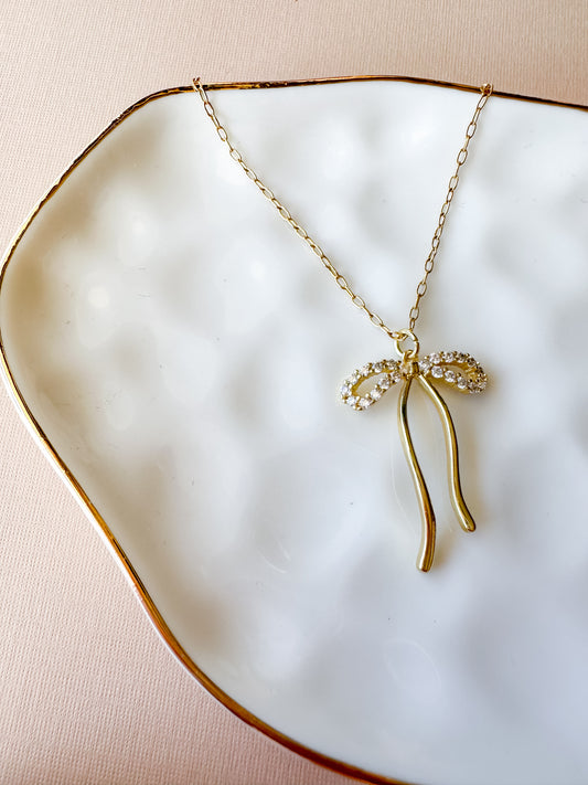 dainty diamond bow necklace