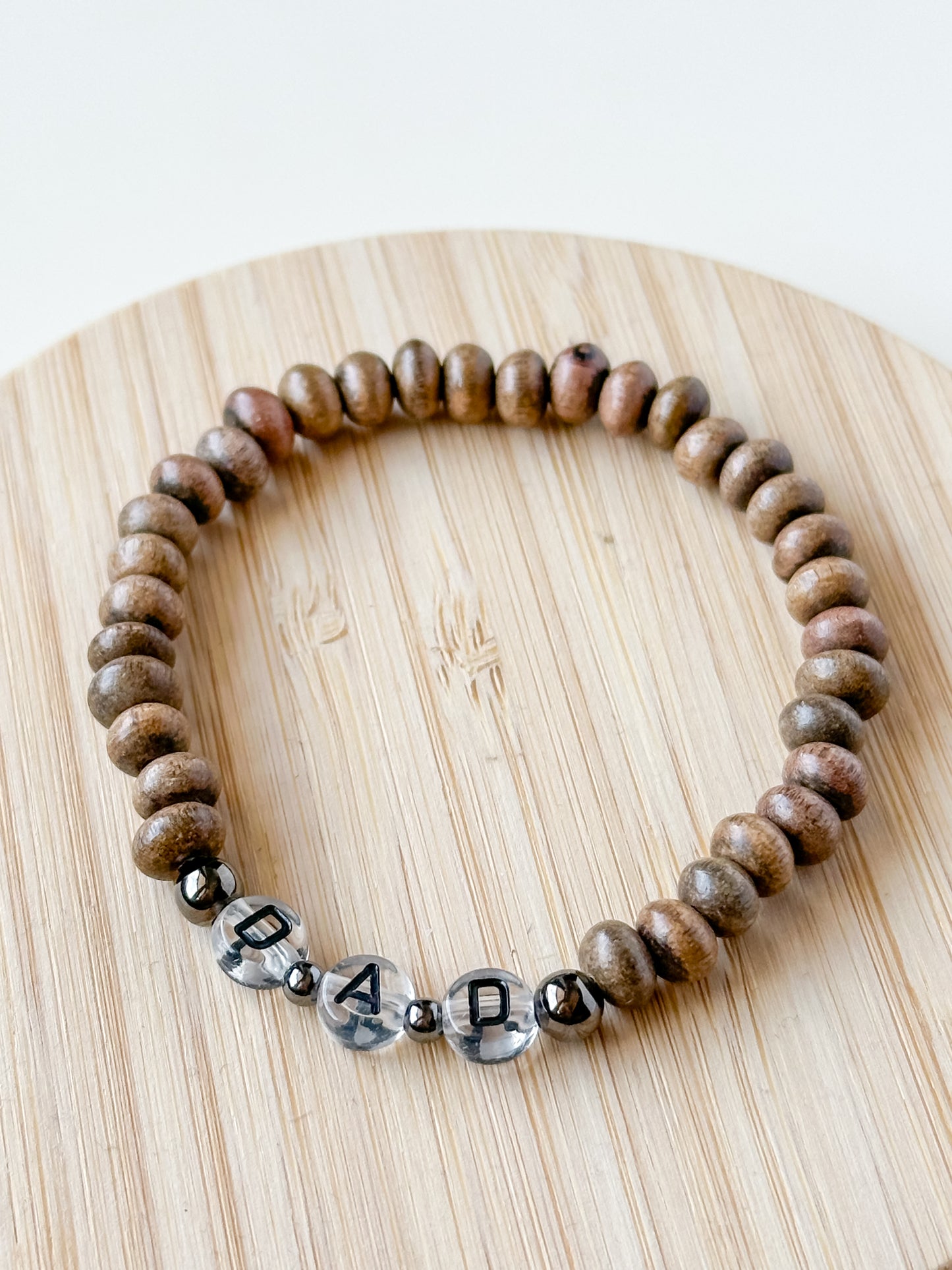 rondelle wood name bracelet