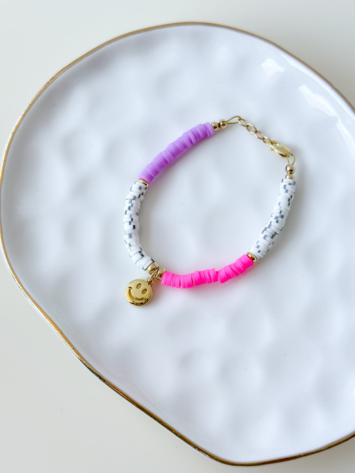 neon split color smiley charm bracelet