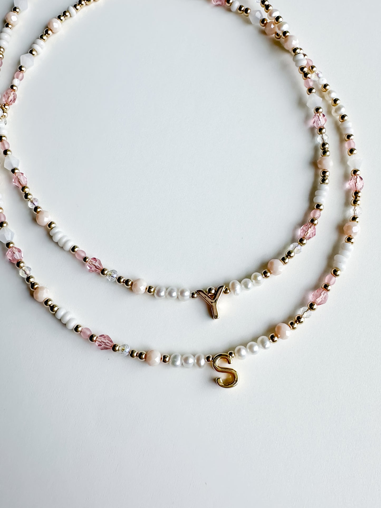 gold initial beaded necklace