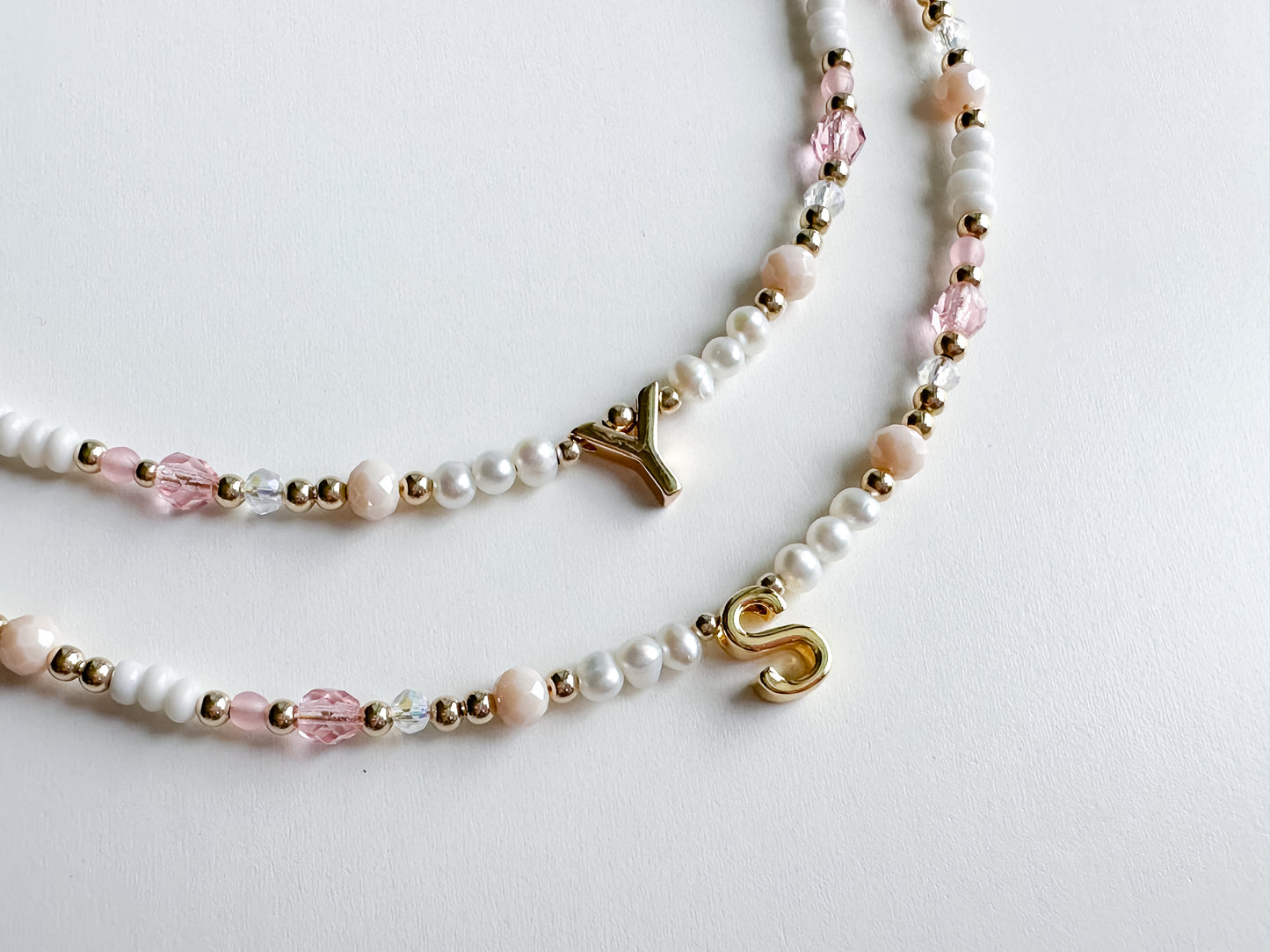 gold initial beaded necklace