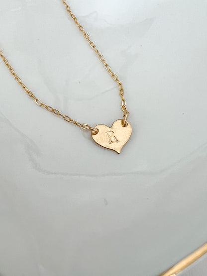 initial hand stamped heart necklace